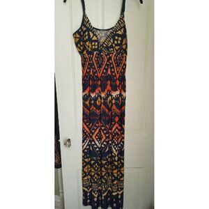 Cruise, Party, FUN! Tropical Navy Aztec print maxi dress  Size L